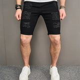 Riolio Street Men Holes Distressed Slim Beach Denim Shorts Summer Stylish Solid Male Casual Jean Five-point Pants