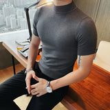 Riolio  Spring Autumn New Short Sleeve Knitted T-shirts For Men Solid Color Slim Fit Tee Fashion Commuter Korean Tops Male Clothes