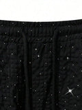 Riolio  Mens Loose Fit Star Rhinestone Embellished Sweatpants Casual Wide Leg Pants For Streetwear Festival