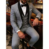 Riolio  Elegant Men's Gray Three-Piece Formal Suit Set Shoulder-attached Collar Formal Wedding And Ball Suit Set
