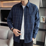 Riolio  Men Vintage Classic Plaid Appliques Pocket Shirts Autumn Trendy Lapel Long Sleeve Loose Tops Casual Streetwear Camisas De Hombre