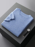 Riolio 100% Pure Wool T-Shirt Men's Round Neck Pullover Short Sleeve Autumn Winter New Honeycomb Stitch Vest Casual Sweater