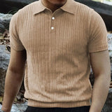 Riolio Summer Knit Men's Polo Shirt Business Casual Striped Lapel Short Sleeve Henry Shirt T-shirt Comfortable Men's Clothing