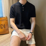 Riolio  Vertical Jacquard Knitted Short-sleeved Polo Shirt Fashionable Trendy and Personalized Versatile Casual Lapel T-shirt