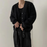 Riolio Men's Knitted Luxury Button Cardigan Sweatercoat Casual Long Sleeve V Neck Solid Color Vintage Korean Autumn Clothing