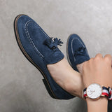 Riolio  Spring Luxury Brand Suede Men's Tassel Design Loafers Slip-on Handmade High Quality Nubuck Leather Shoes Pointed Toe Thick Sole
