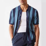 Riolio  Summer Men's Clothing Light Luxury Striped Knit Shirt Short Sleeve Leisure Button-down Retro Fashion Popular Knitwear