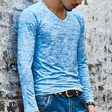 Riolio  Spring New Men's V-Neck Black T-Shirt Casual Long Sleeve Fashionable Urban Top Loose Fit Male Basic Crew Neck Tee