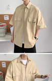 Riolio Working Pocket Solid Color Pure Cotton Short-sleeved Shirt Fashionable Summer Lapel Button Functional Half-sleeved Cardigan