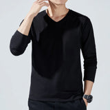 Riolio  Large Size 100% Cotton T-Shirt Men and Women Oversized V-Neck Long Sleeve Autumn Bottoming Shirt Plain Loose Unisex Basic Tee