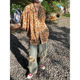 Riolio  Retro Floral Boyfriend Summer New Patchwork Shirt Collar Button Comfortable and Loose All Match Casual Short Sleeved Shirts