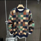 Riolio  Autumn Winter New Fashion Round Neck Long Sleeve Plaid Men's Clothing Hoodies Printing Patchwork Pullovers Korean Trend Chic Top