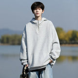Riolio Spring Casual Hoodie Mens Half Zip Pullover Pure Color Streetwear Oversize Comfort Loose Fit Trending Hooded Sweatshirt