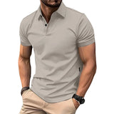 Riolio  Summer Men's Solid Color Polo Shirt Short Sleeve Turn Down Collar Smart Casual Polos Men Streetwear Sports Jogging Tees Tops Man