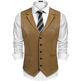 Riolio Classic Leather Waistcoats Men Vintage Lapel Single Breasted PU Vest Coats For Mens Streetwear Fashion Sleeveless Jackets Autumn