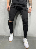 Riolio Distressed Knee Holes Elastic Skinny Jeans Men Ripped Biker Denim Pants Solid Washed Streetwear Black Pantalones Hombre Joggers