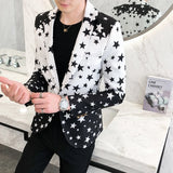 Riolio Star Print Slim Fit Blazers 2024 New Men's Club Dress Groom Tuxedo Men's Formal Wedding Prom Suit Jacket Brand Costume Homme