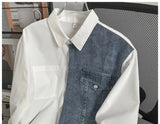 Riolio Japanese High-end Denim Jacket Spliced Long-sleeved Shirt Men's Niche Design Sense High Street Couple Loose Casual White Shirt