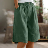 Riolio  Women's Fashion Solid Color Pants Pocket Button Up Capris Loose Elastic Waist Cotton Linen Shorts Pants for Women Women’s Pants