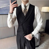 Riolio Japanese High-end Smart Casual Vest Men's Vest Pants Set Korean Elegant Wear 2025 Summer New Blazer Vest Aesthetic Waistcoat