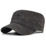 Riolio Waxed Canvas Cotton Military Caps Men Waterproof Cadet Army Cap Unique Design Vintage Flat Top Hat