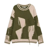 Riolio  New American Autumn/Winter Men and Women Trendy Personalized Splicing Round Neck Sweater Couple Loose Retro Knitted Top y2k