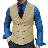 Riolio  Men Vest Brown Herringbone With Lapel Waistcoat Vintage Regular Slim Business Banquet Business Casual Men Suit Vest