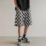 Riolio  Checkerboard Casual Men Summer Thin American Retro Sports Straight Five-point Pants