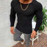 Riolio Sweater Spring Slim Solid Fashion inside Underwear Men Mock Neck Basic T-shirt Blouse Pullover Long Sleeve Top