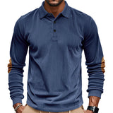 Riolio  Cross-border men's corduroy retro loose casual outdoor long-sleeved patch polo bottoming shirt