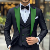 Riolio  3-Piece Jacket+Vest+Pant Elegant Groom Wedding Tuxedo Set Suit Men's Black Suit Peak Lapel Blazer Slim Fit Outfit