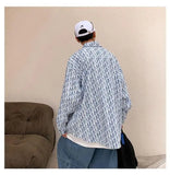 Riolio  New Men's Spliced polo Collar Button Print Fashion Loose Versatile Casual Long Sleeves Shirts