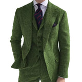 Riolio  New Wool Tweed Winter Men Suit's For Wedding Formal Groom Tuxedo Herringbone Male Fashion 3 Piece Suit (Jacket + Vest + Pants)
