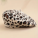 Riolio  Leopard Print Beret Hat, Autumn Winter New Vintage British Japanese Fashion Warm Versatile Painter Cap