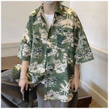 Riolio Summer New Retro Printed Shirt American Men and Women Trendy Hip Hop Personalized Vacation Casual Short Sleeve Top y2k