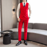 Riolio Two-pieces Male Formal Business Solid Suit for Men's Fashion Boutique Slim Fit White Purple Wedding Dress Suits ( Vest + Pants )