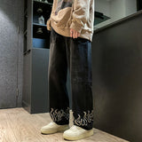 Riolio  Spring New Personality Embroidery Men's Baggy Jeans Streetwear Loose Straight Denim Trousers Male Brand Clothing