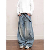 Riolio Blue Men's Jeans High Waist Vintage Design Hip Hop Straight Baggy Denim Pants Street Y2K American Style Wide Leg Denim Trouser