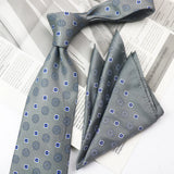 Riolio  2PCS Neck Tie Set Casual Floral Printed Neckties Oversized 9cm Luxury Striped Silky Neck Ties For Men Pocket Square Groom Hanky