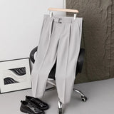 Riolio  Men Pleated Dress Pants with Belt Business Casual Non-Iron Straight Trousers Male Solid Color Ankle Length Office Work Pants