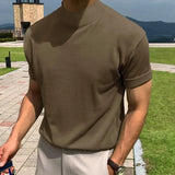 Riolio  Summer New AliExpress Men's Spot Korean Version Base Shirt Foreign Trade Solid Color Turtleneck Short Sleeves