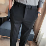 Riolio Autumn Mens Fashion Embroidered Trousers Korean Business Dress Solid Suit Pant Formal Office Social Slim Fit Casual Suit Pants