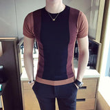 Riolio  Men's Clothing Short Sleeve Pullovers Handsome Thin Summer Patchwork Round Neck Fashion Striped Casual Straight T-Shirts