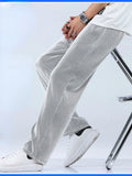Riolio Summer Straight Pants Men's Loose Thin Section Drape Ice Silk Pants Wide Leg Sports Pants Casual Pants Fits 100kg