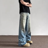 Riolio Spring and Autumn Men and Women Trendy Personalized Straight Tube Inkjet Laundry Jeans American Couple Loose Retro Casual Pants