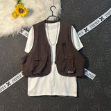 Riolio Summer Men's Outdoor Functional Vest V-Ne 3D ket Bal Vintage Workwear oulder Jaet Trendy Loose Fit Zipper