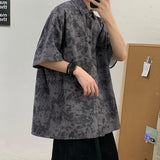 Riolio Korean Vintage Tie-dye Shirt 2025 Summer New Short-sleeved Trendy Oversized Hong Kong Style Couple's Five-point Sleeve Shirt