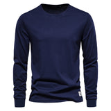 Riolio Solid Color Cotton T Shirt Men Casual O-neck Long Sleeved Mens Tshirts Spring Autumn High Quality Basic T-shirt Male