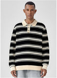 Riolio New American Trendy Men Polo Neck Sweater Light Luxury Striped Knit Long Sleeve Pullover Tops High Quality Loose Knitwear M-3XL