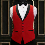 Riolio  Men Vest Ivory With Black Lapel Single Breasted Waistcoat For Banquet Wedding Business Work Office Casual Daily Men Suit Vest